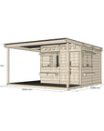 Raw pine extended height cubby house with wraparound verandah for residential backyards large square size with dimensions