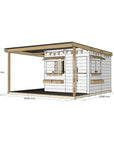 Painted pine extended height cubby house with wraparound verandah for residential backyards large square size with dimensions