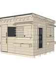 Flat roof raw extended height wooden cubby house family backyard large square size with accessories