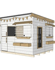 Flat roof painted extended height wooden cubby house family backyard large square size with accessories