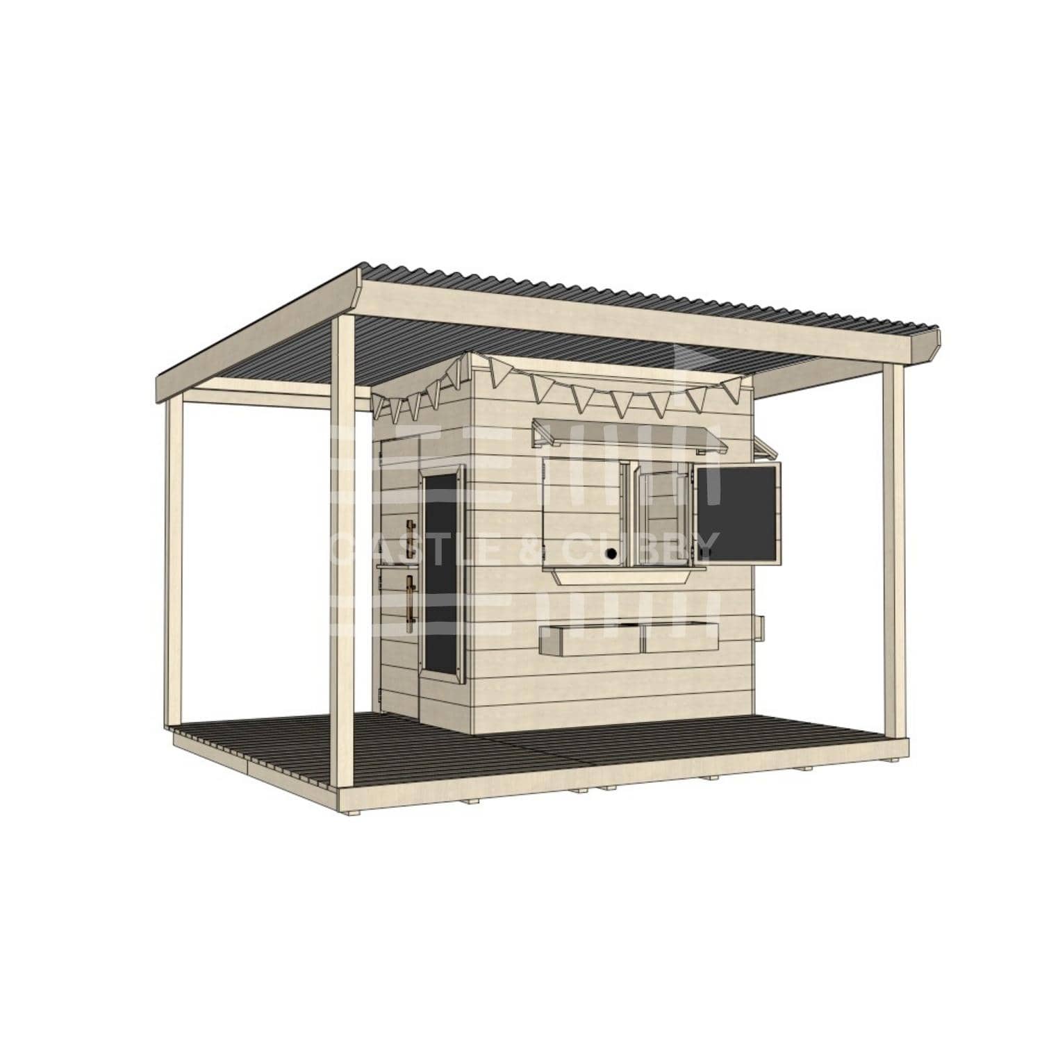 Raw wooden extended height house with wraparound porch for residential and family homes little rectangle size with accessories
