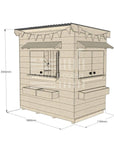 Flat roof raw extended height wooden cubby house residential little rectangle with dimensions