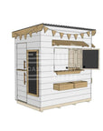 Flat roof painted extended height wooden cubby house family backyard little rectangle size with accessories