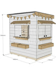 Flat roof painted extended height wooden cubby house residential little rectangle with dimensions