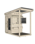 Raw wooden extended height house with front porch for residential and family homes little square size with accessories