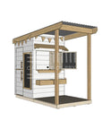 Painted wooden extended height house with front porch for residential and family homes little square size with accessories