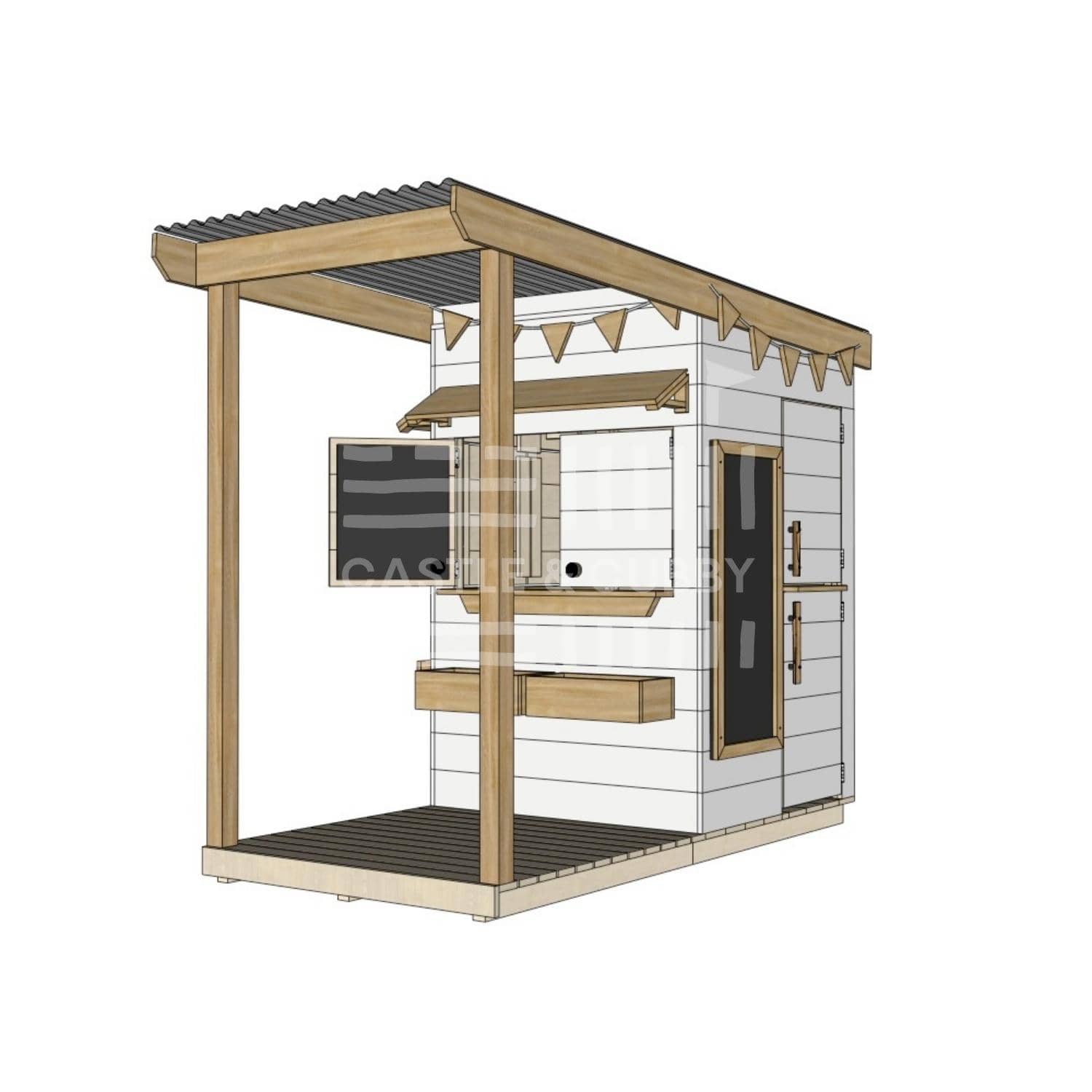 Painted timber extended height house with front verandah and deck for family gardens little square size with accessories