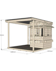 Raw pine extended height house with wraparound verandah for residential backyards little square size with dimensions