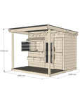 Raw pine extended height cubby house with front verandah for residential backyards midi rectangle size with dimensions