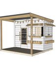 Painted wooden extended height cubby house with front porch for residential and family homes midi rectangle size with accessories