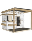 Painted timber extended height cubby house with front verandah and deck for family gardens midi rectangle size with accessories