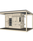 Raw wooden extended height cubby house with wraparound porch for residential and family homes midi rectangle size with accessories