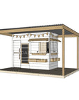 Painted wooden extended height cubby house with wraparound porch for residential and family homes midi rectangle size with accessories