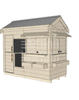 Pitched roof raw pine timber extended height cubby house residential and family homes midi rectangle accessories