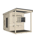 Raw wooden extended height house with front porch for residential and family homes midi square size with accessories