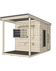 Pine timber extended height house with front verandah and deck for family gardens midi square size with accessories