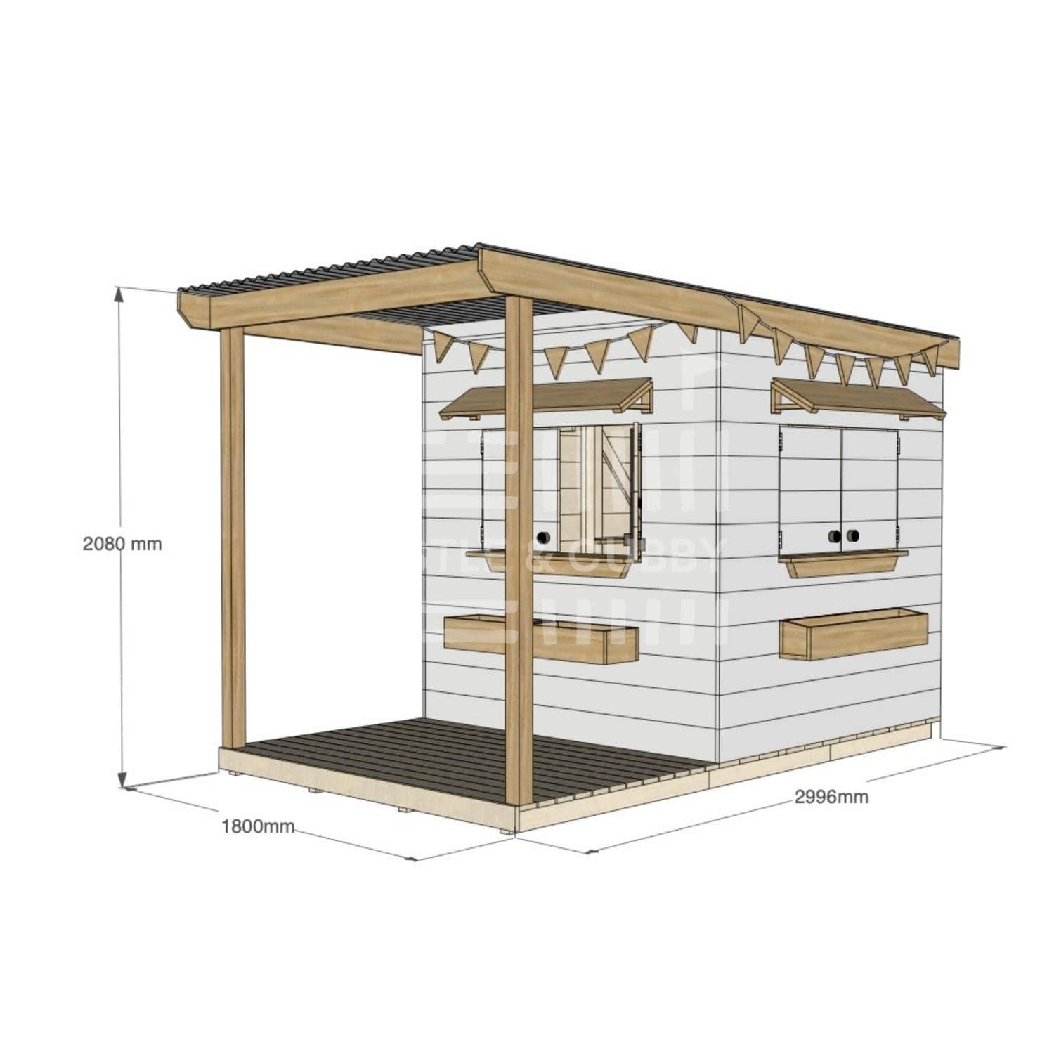 Painted pine extended height house with front verandah for residential backyards midi square size with dimensions