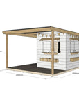Painted pine extended height house with wraparound verandah for residential backyards midi square size with dimensions