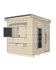 Flat roof extended height raw pine timber cubby house domestic midi square size with accessories