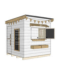 Flat roof painted extended height wooden cubby house family backyard midi square size with accessories
