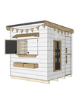 Flat roof extended height painted pine timber cubby house domestic midi square size with accessories
