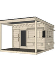 Raw wooden cubby house with front porch for residential and family homes large rectangle size with accessories