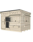 Flat roof raw wooden cubby house family backyard large rectangle size with accessories