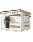 Flat roof painted wooden cubby house family backyard large rectangle size with accessories