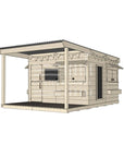 Raw wooden cubby house with front porch for residential and family homes large square size with accessories