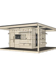 Raw wooden cubby house with wraparound porch for residential and family homes large square size with accessories