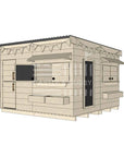 Flat roof raw wooden cubby house family backyard large square size with accessories