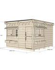 Flat roof raw pine timber cubby house domestic large square size with accessories