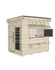 Flat roof raw wooden cubby house family backyard little rectangle size with accessories