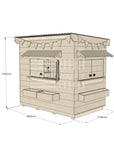 Flat roof raw wooden cubby house residential little rectangle with dimensions