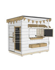 Flat roof painted wooden cubby house family backyard little rectangle size with accessories