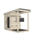 Raw wooden cubby house with front porch for residential and family homes little square size with accessories