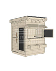 Flat roof raw wooden cubby house family backyard little square size with accessories