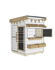 Flat roof painted wooden cubby house family backyard little square size with accessories