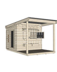 Raw wooden cubby house with front porch for residential and family homes midi square size with accessories