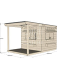 Raw pine cubby house with front verandah for residential backyards midi square size with dimensions