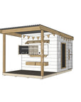 Painted timber cubby house with front verandah and deck for family gardens midi square size with accessories