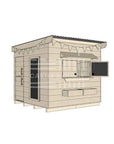 Flat roof raw wooden cubby house family backyard midi square size with accessories