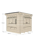 Flat roof raw wooden cubby house residential midi square with dimensions