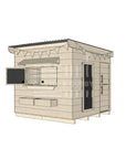 Flat roof raw pine timber cubby house domestic midi square size with accessories
