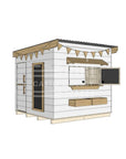 Flat roof painted wooden cubby house family backyard midi square size with accessories