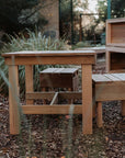 Hardwood outdoor kids stools with a matching table