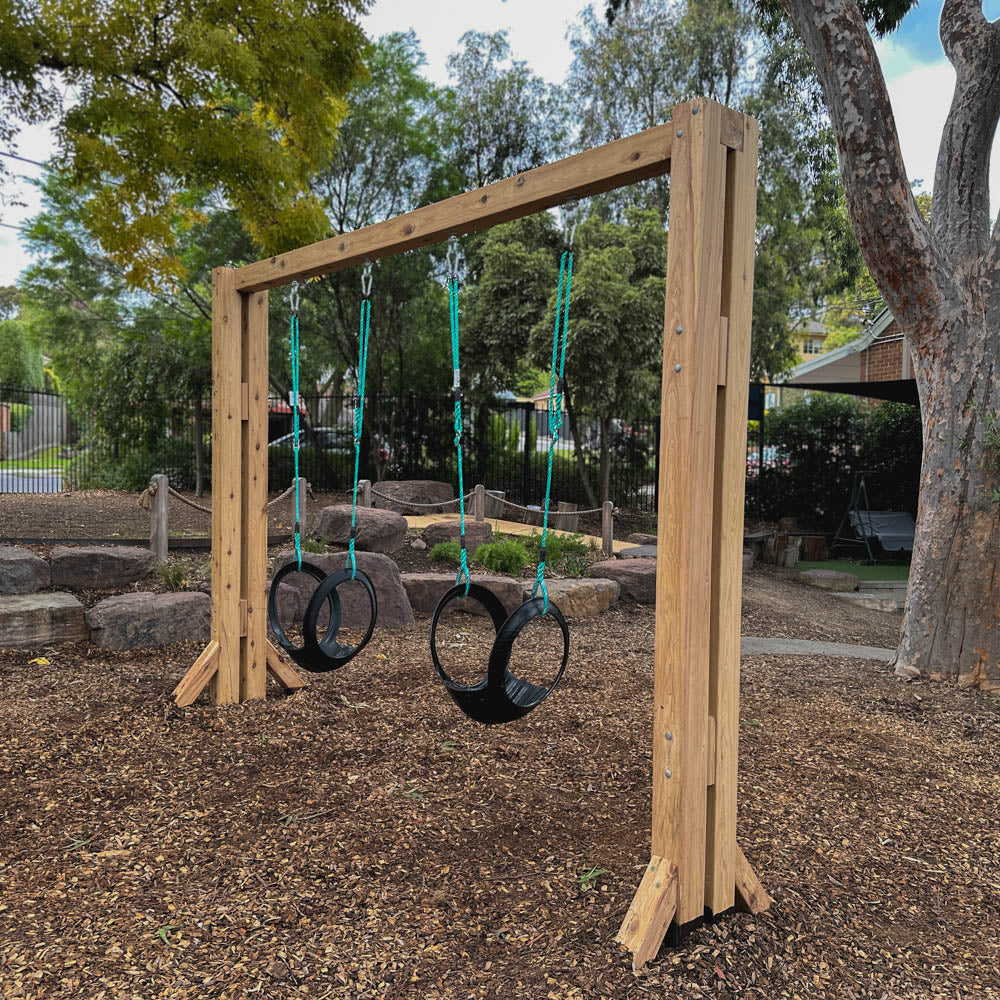 Extra Large Wooden Swing Set built for commercial playspaces such as playgrounds, childcare & early learning centres and primary schools. Hand made in Australia & delivered Australia-wide.