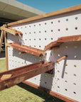 Kids Timber Outdoor Water Wall. Designed for teaching kids about cause and effect, motion, maths and other play-based learning skills, while having a bit of fun at the same time.