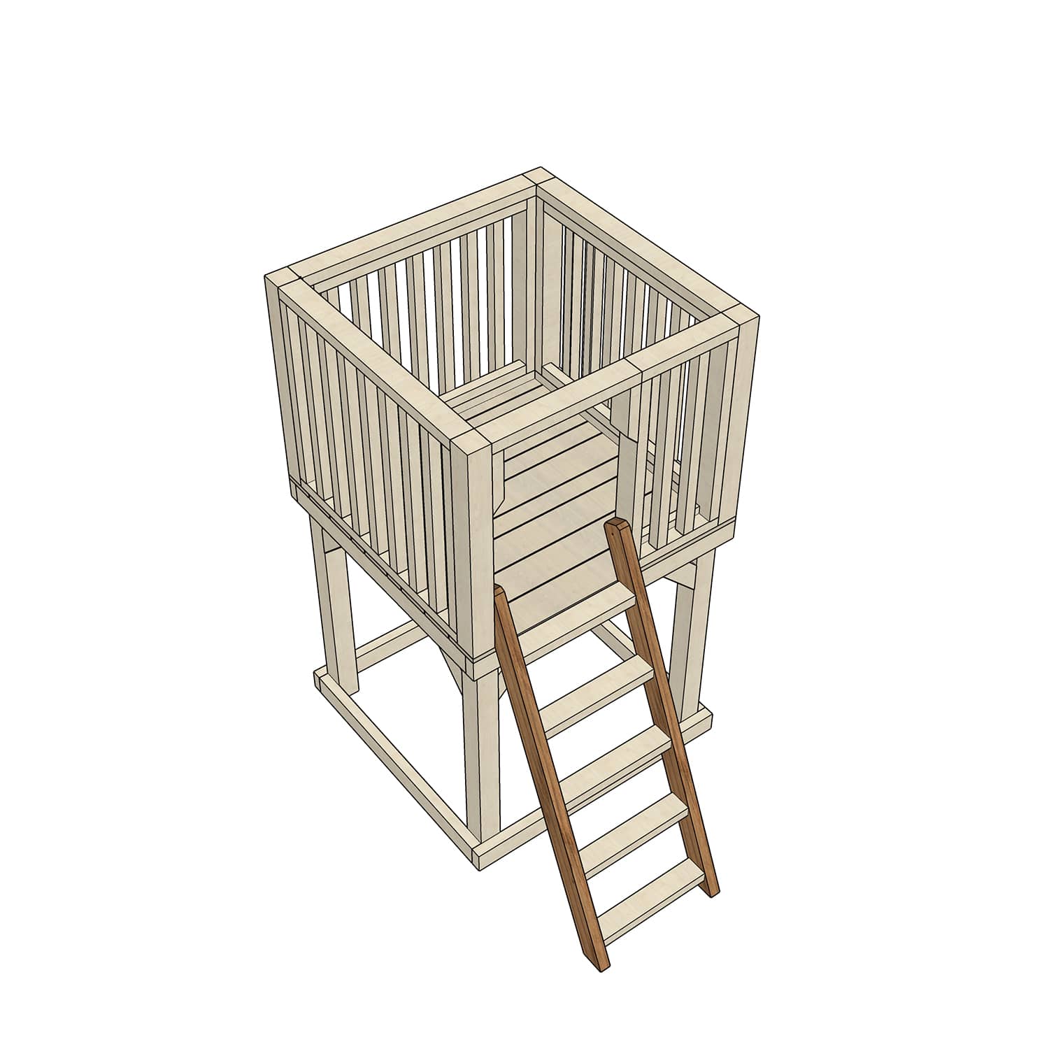 Wooden Standalone Platform with Ladder