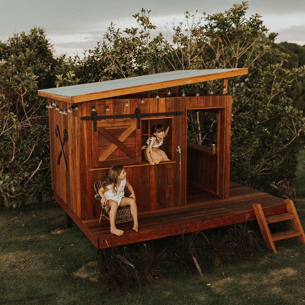 Premium Wooden Cubby House designed for Temple Farmhouse Airbnb. Made in Australia by Castle &amp; Cubby. 